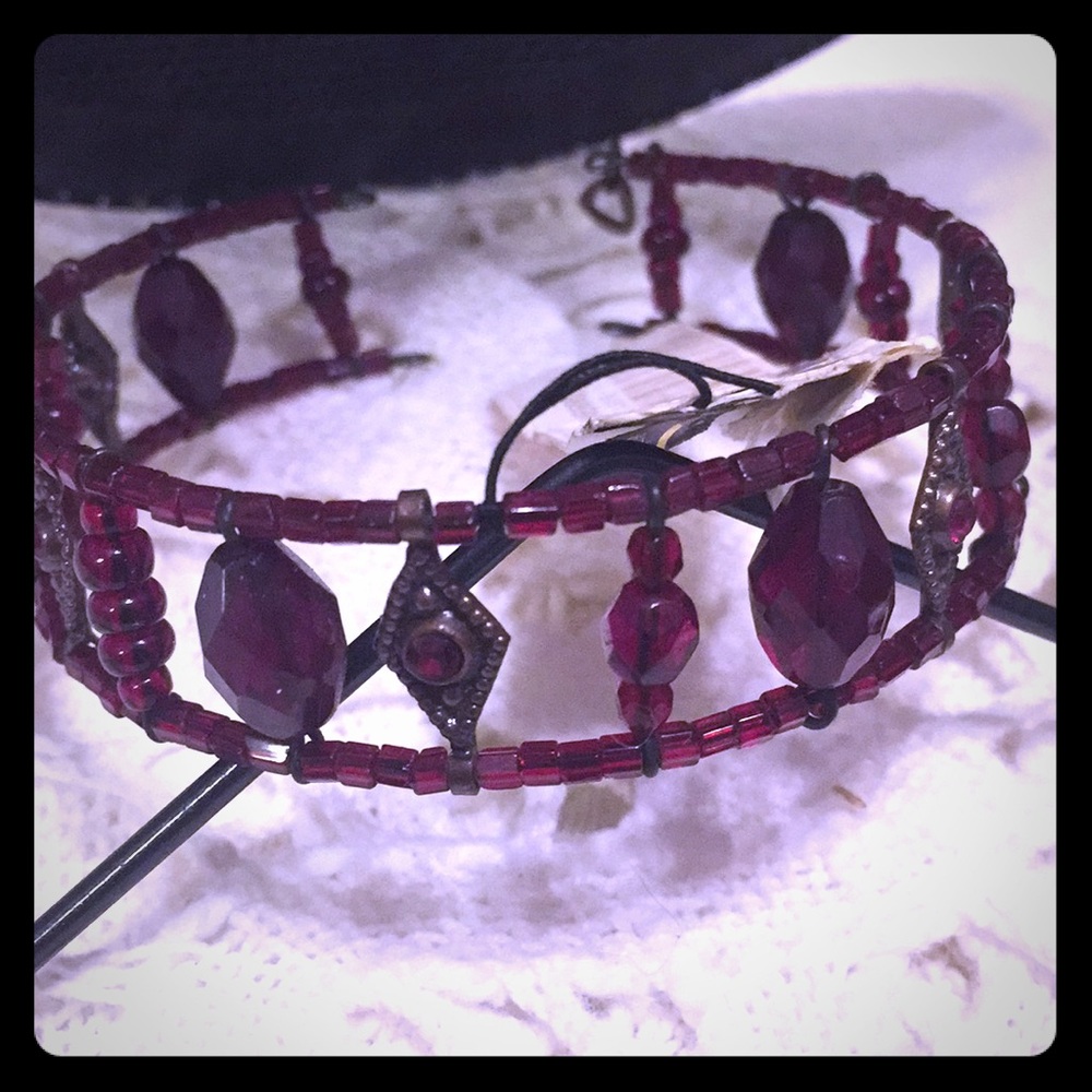 Pretty Goth Ruby Red Glass Beaded Bracelet